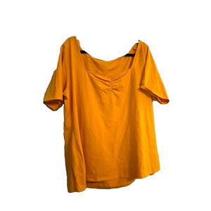 Ava & Viv Yellow Scoop Neck Ruched Short Sleeve Summer Casual Top Womans Size 3x